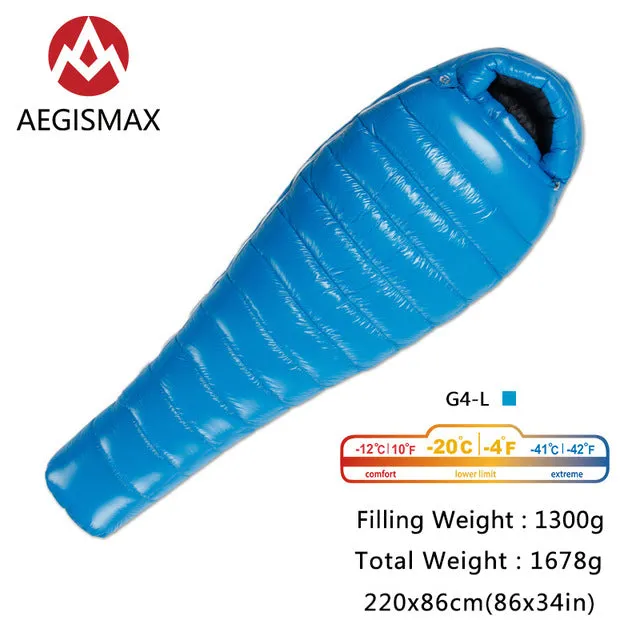 AEGISMAX G Series 95% White Goose Down Mummy Camping Sleeping Bag Cold Winter Ultralight Baffle Design Outdoor Camping Splicing