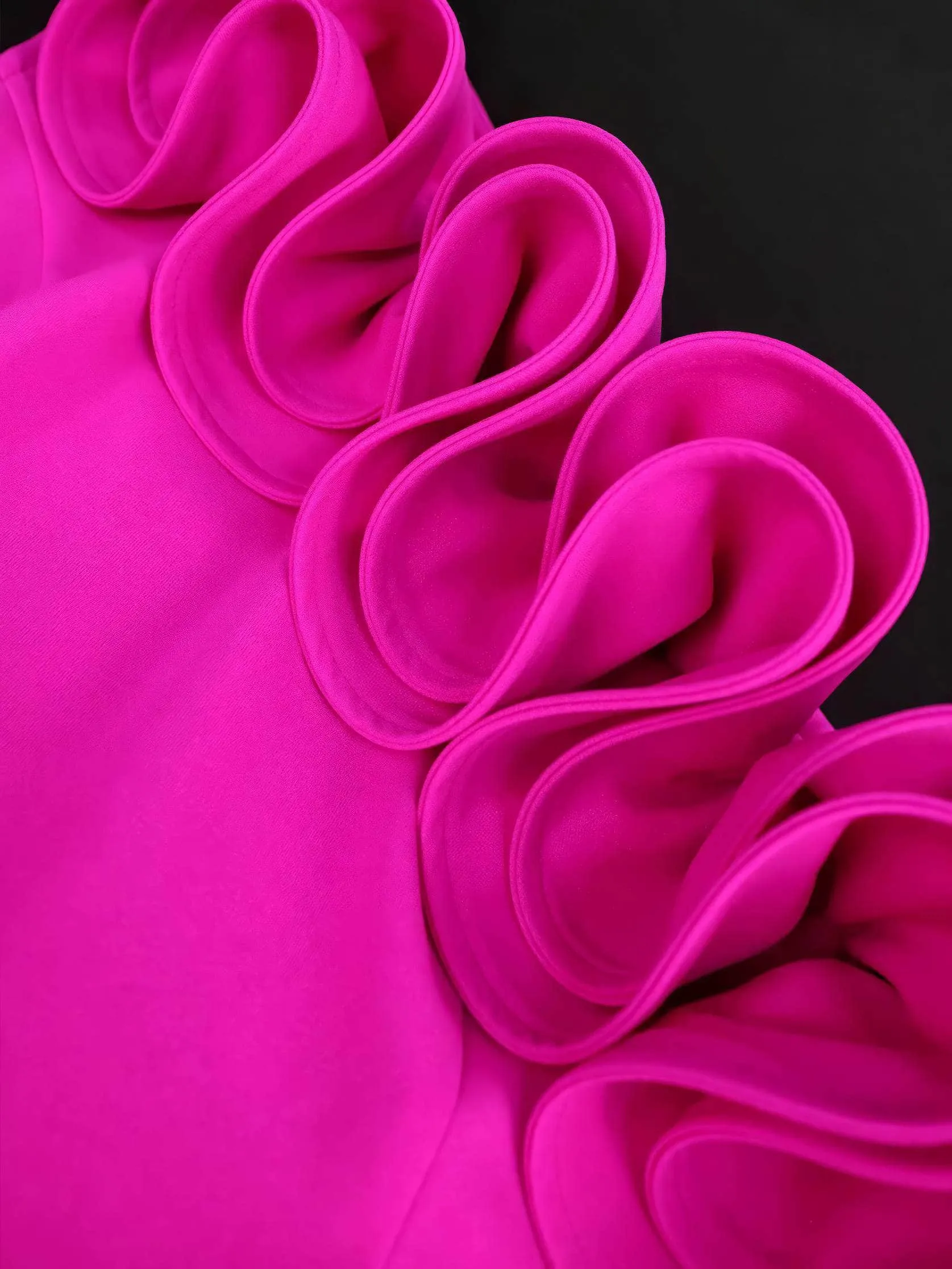 Asymmetrical Ruffle Trim Pleated Hem Dress
