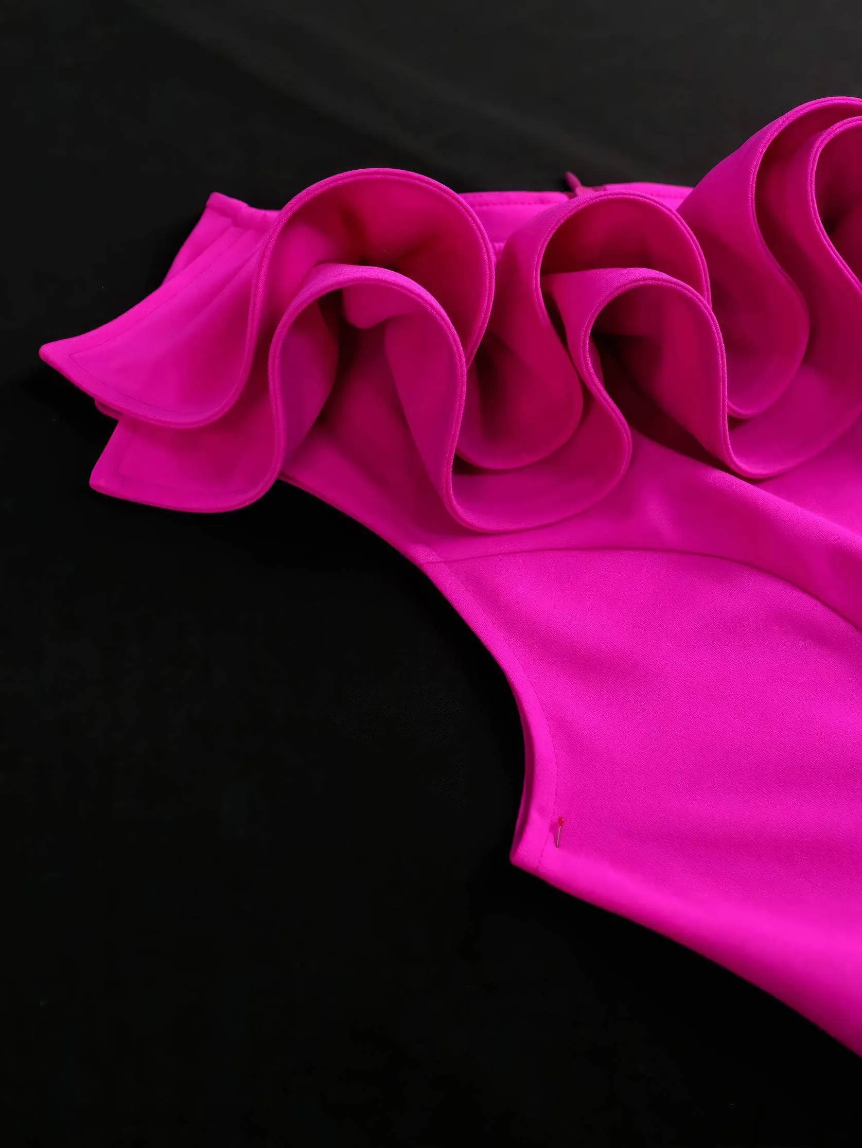 Asymmetrical Ruffle Trim Pleated Hem Dress