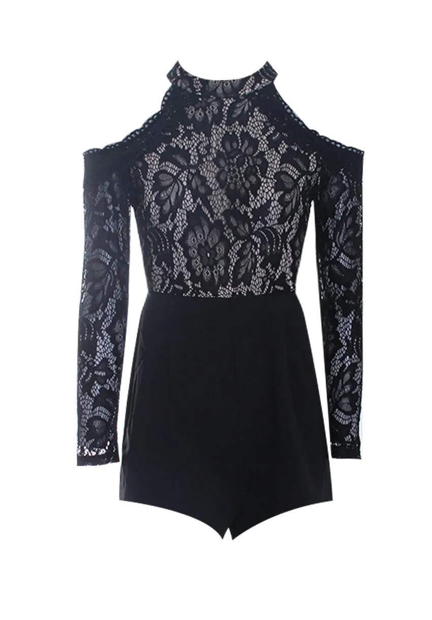 Black Lace Cold Shoulder Playsuit