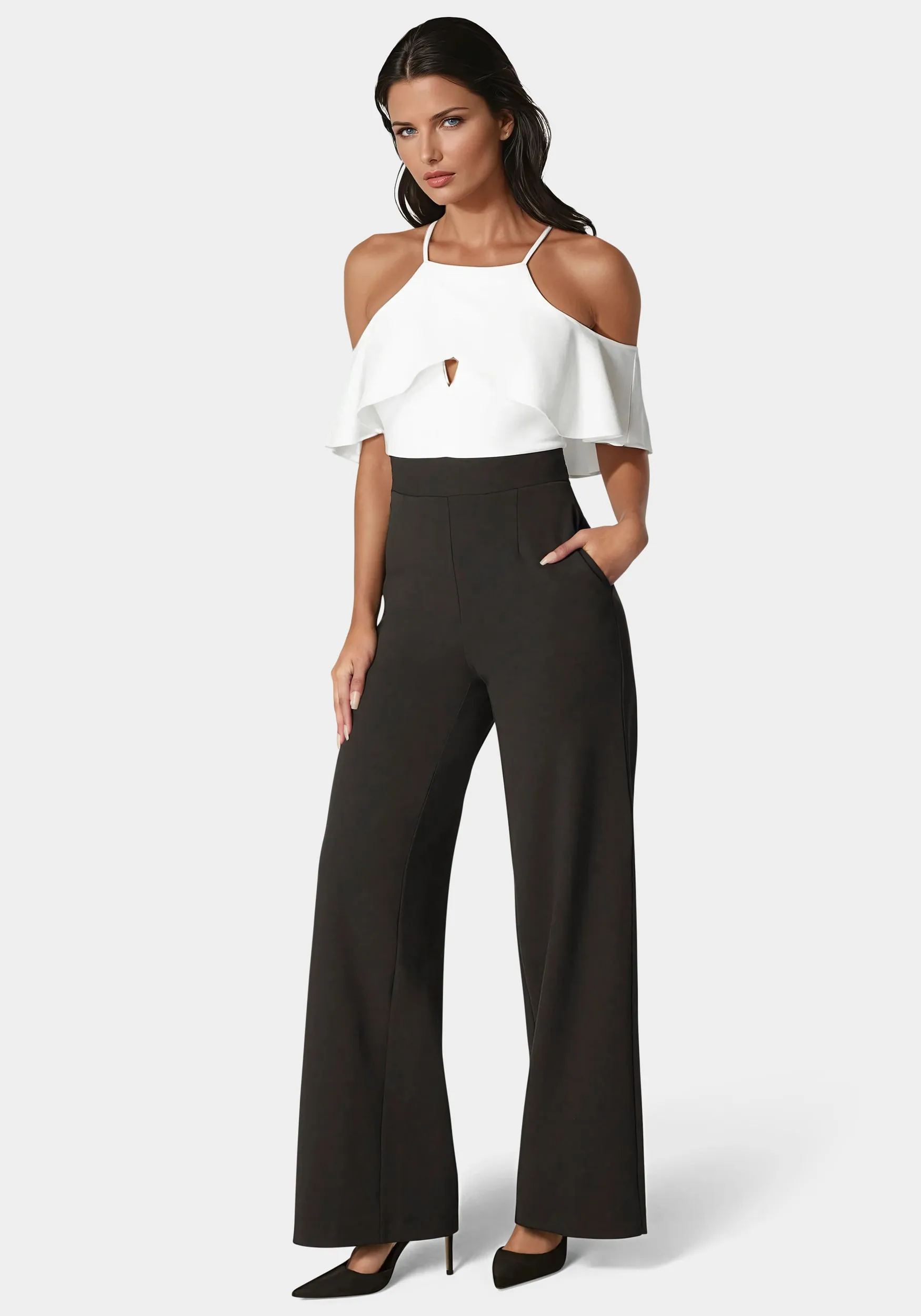 Cold Shoulder Palazzo Leg Jumpsuit