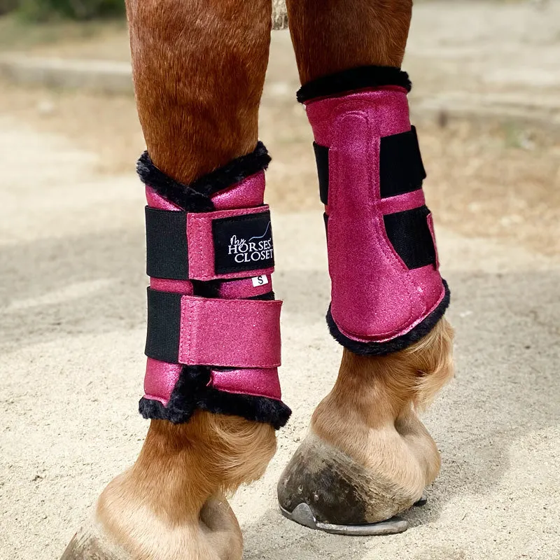 Glitter Sparkly Brushing Dressage Boots Hot Pink Fushia
