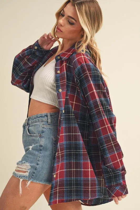 Hazel Blues® |  Aemi   Co Flannel Plaid Button Up Raglan Sleeve Shirt