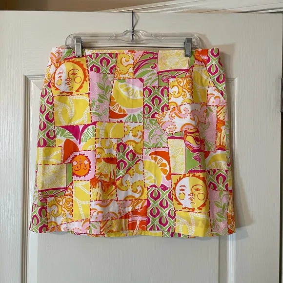 Lilly Pulitzer Cotton Blend Sun Fruit Print Skirt in Happiest Hour Patch Size 12