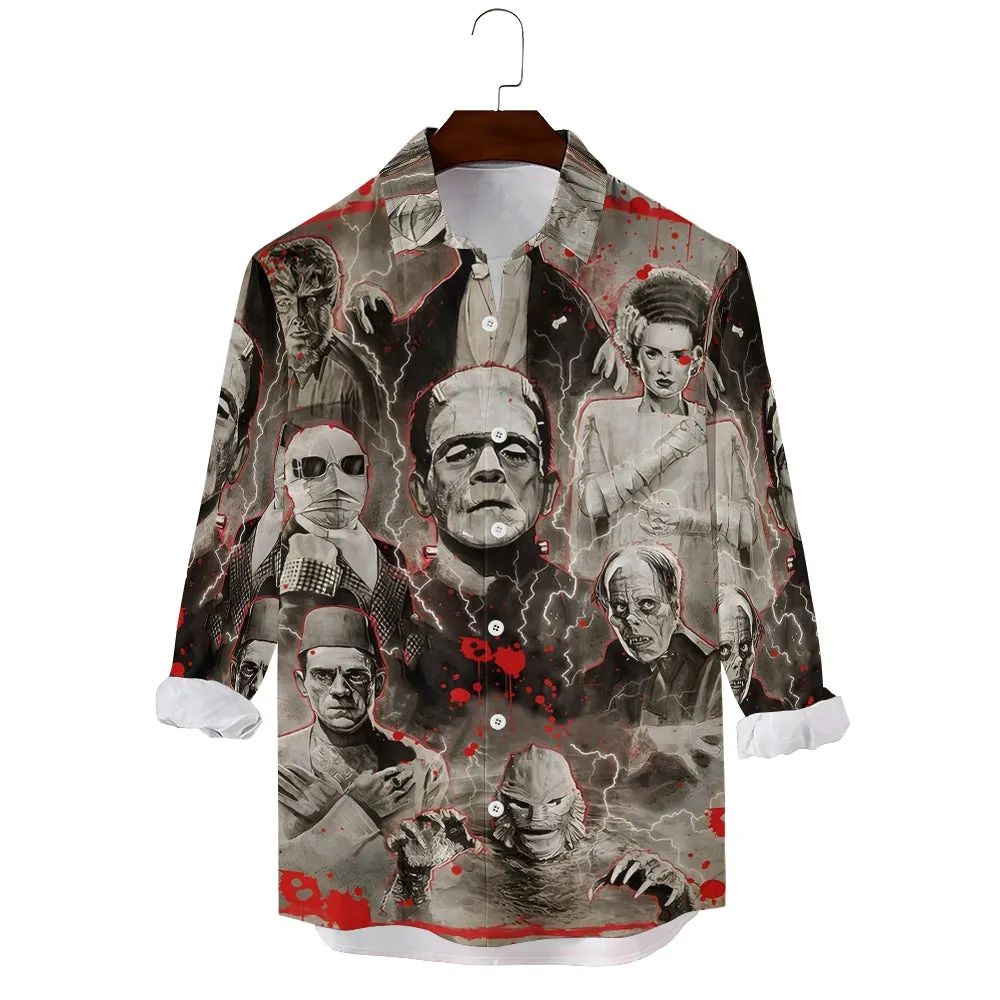 Men's Vintage Halloween Movie Poster Graphic Long Sleeve Shirt 2408003311