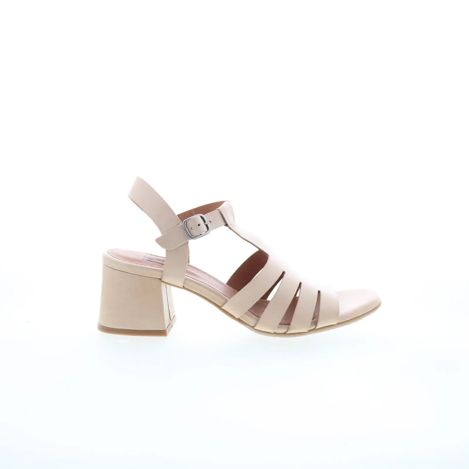 Miz Mooz Boardwalk Womens Beige Leather Hook & Loop Heeled Sandals Shoes