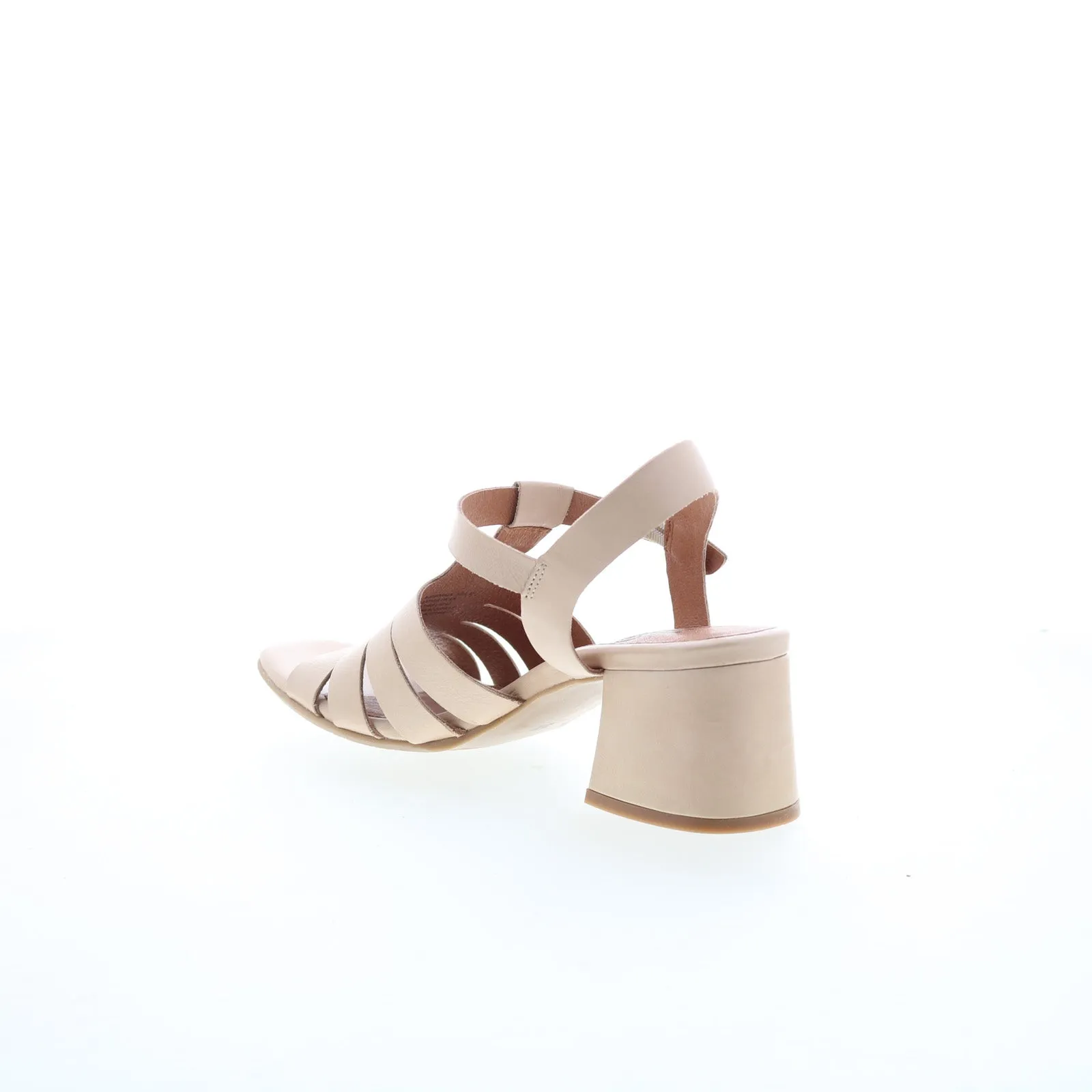 Miz Mooz Boardwalk Womens Beige Leather Hook & Loop Heeled Sandals Shoes