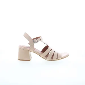 Miz Mooz Boardwalk Womens Beige Leather Hook & Loop Heeled Sandals Shoes