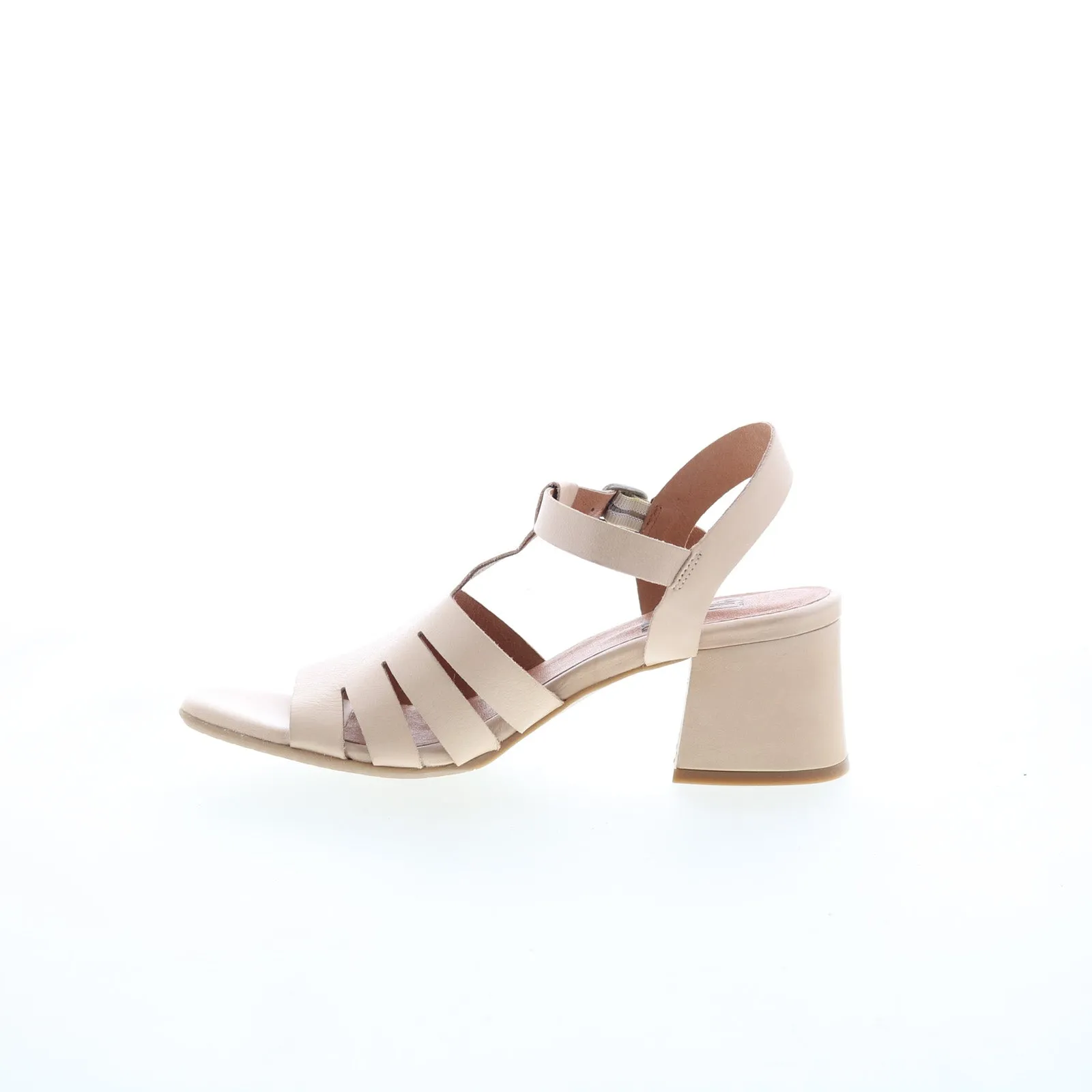 Miz Mooz Boardwalk Womens Beige Leather Hook & Loop Heeled Sandals Shoes