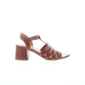 Miz Mooz Boardwalk Womens Brown Leather Hook & Loop Heeled Sandals Shoes