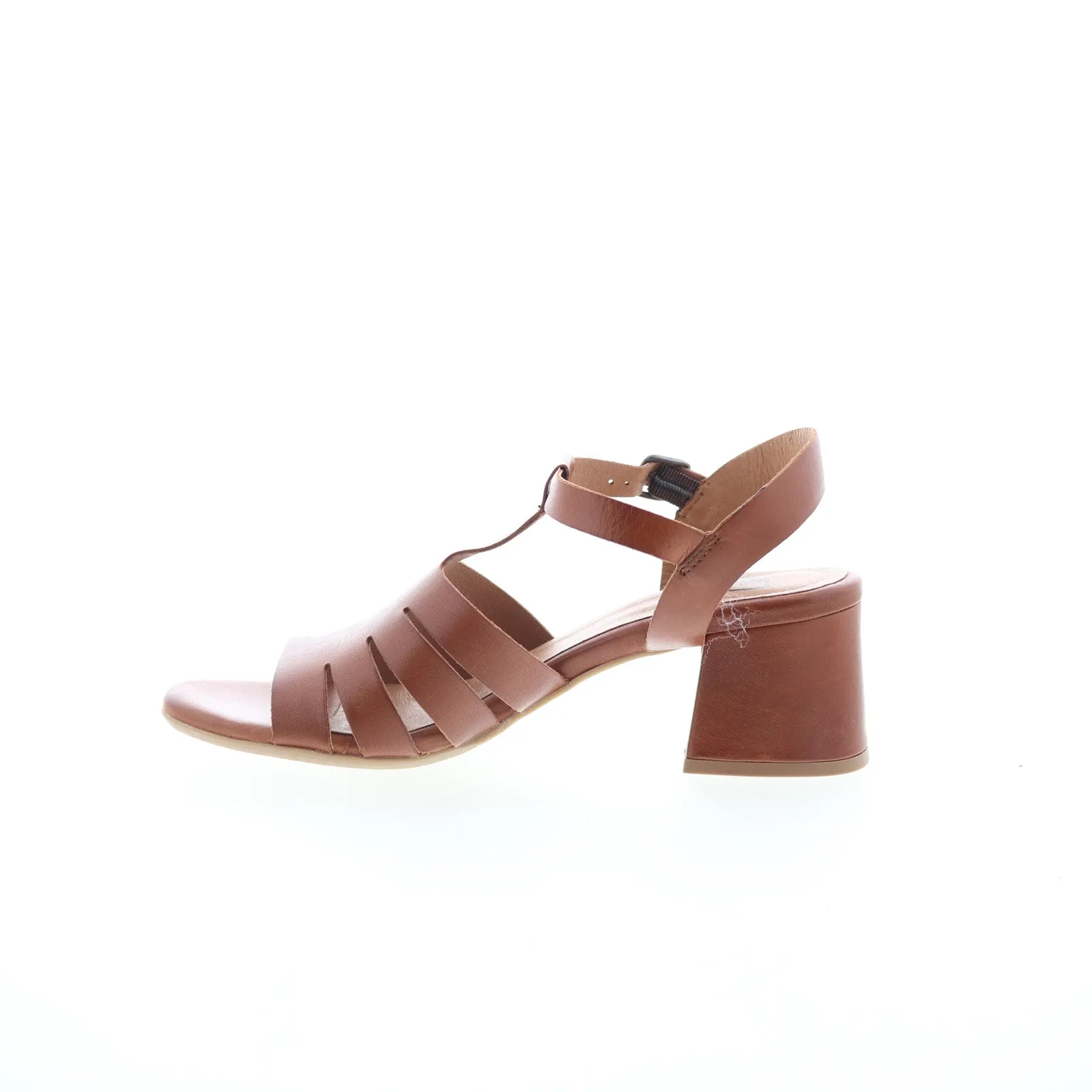 Miz Mooz Boardwalk Womens Brown Leather Hook & Loop Heeled Sandals Shoes