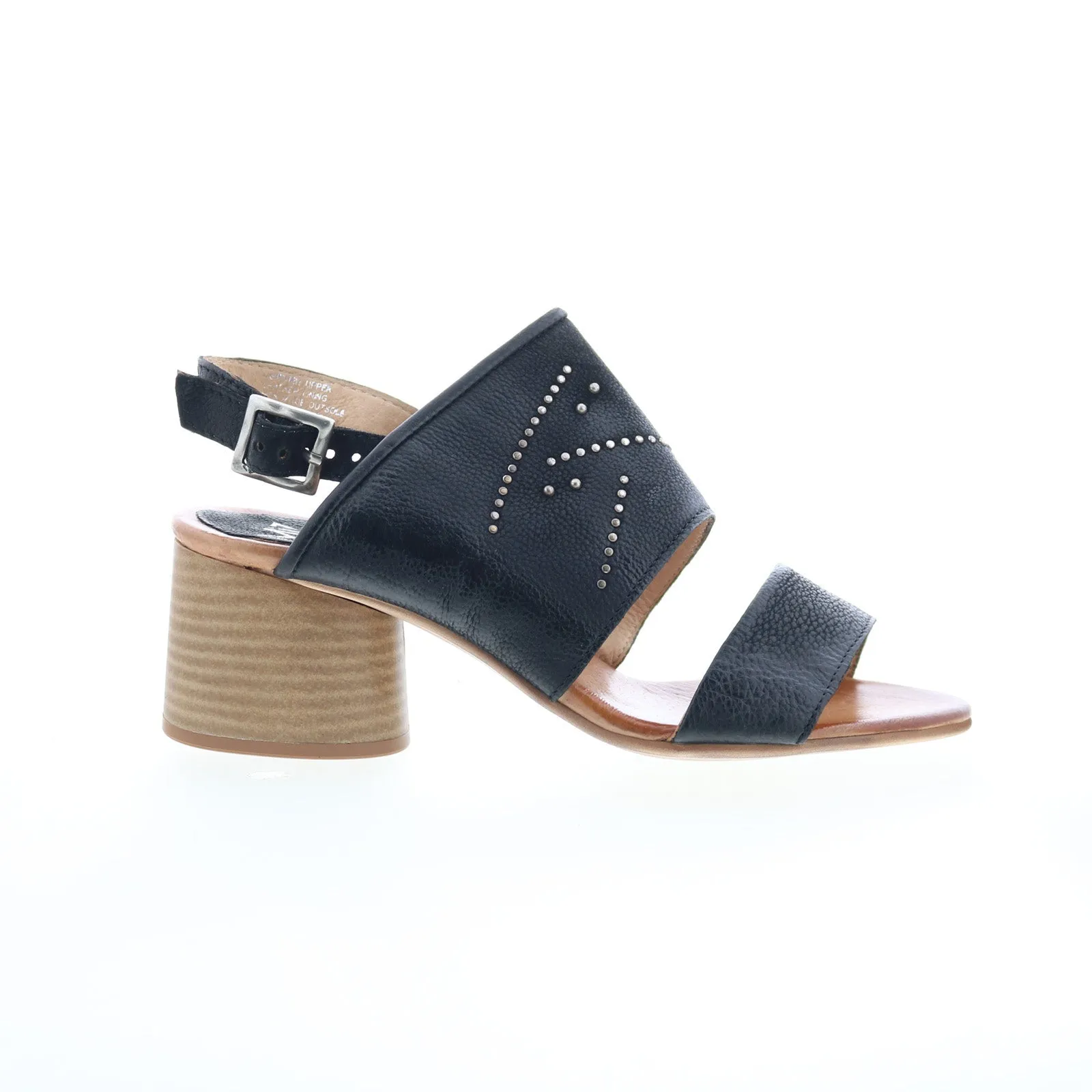 Miz Mooz Bohemian Womens Black Leather Hook & Loop Heeled Sandals Shoes