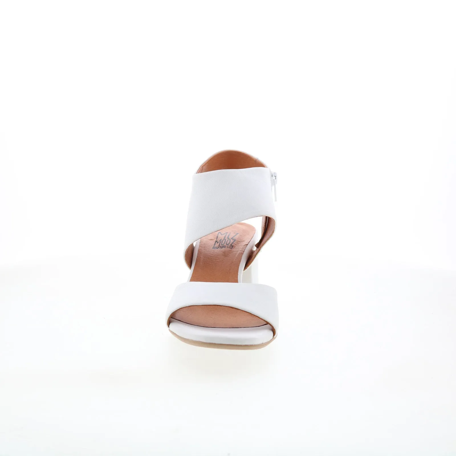 Miz Mooz Bonnette Womens White Leather Zipper Heeled Sandals Shoes