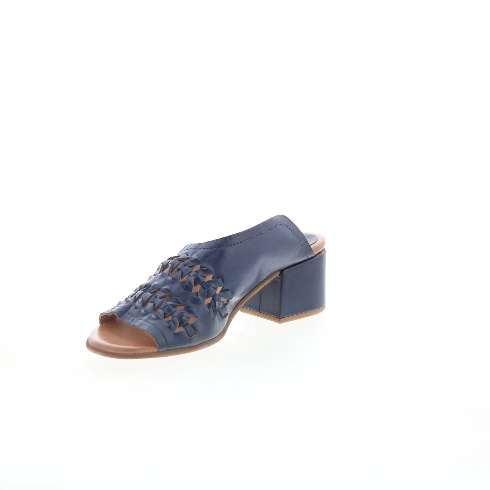 Miz Mooz Briar Womens Blue Leather Slip On Heeled Sandals Shoes
