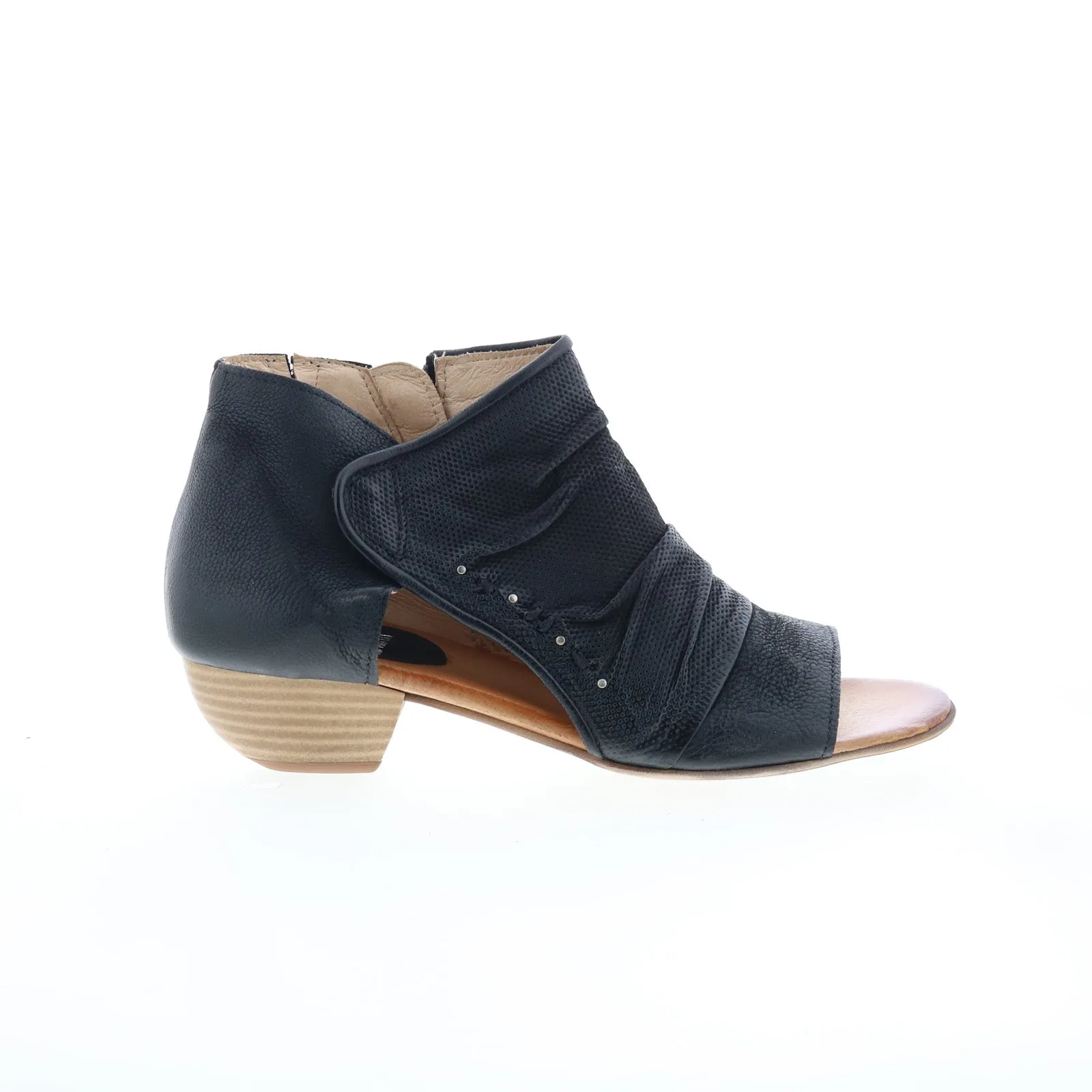 Miz Mooz Canterbury Womens Black Leather Zipper Heeled Sandals Shoes