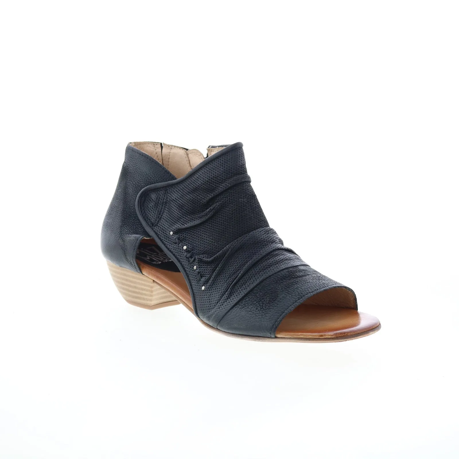 Miz Mooz Canterbury Womens Black Leather Zipper Heeled Sandals Shoes