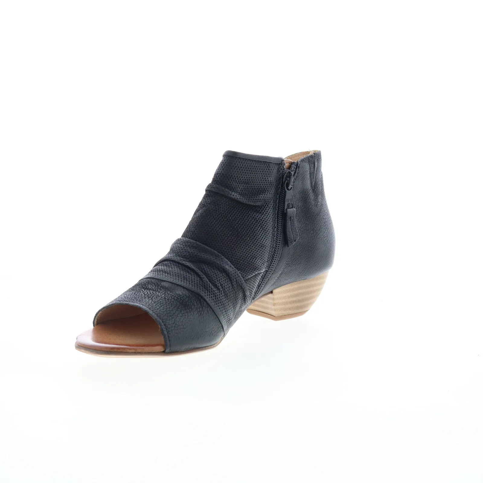 Miz Mooz Canterbury Womens Black Leather Zipper Heeled Sandals Shoes