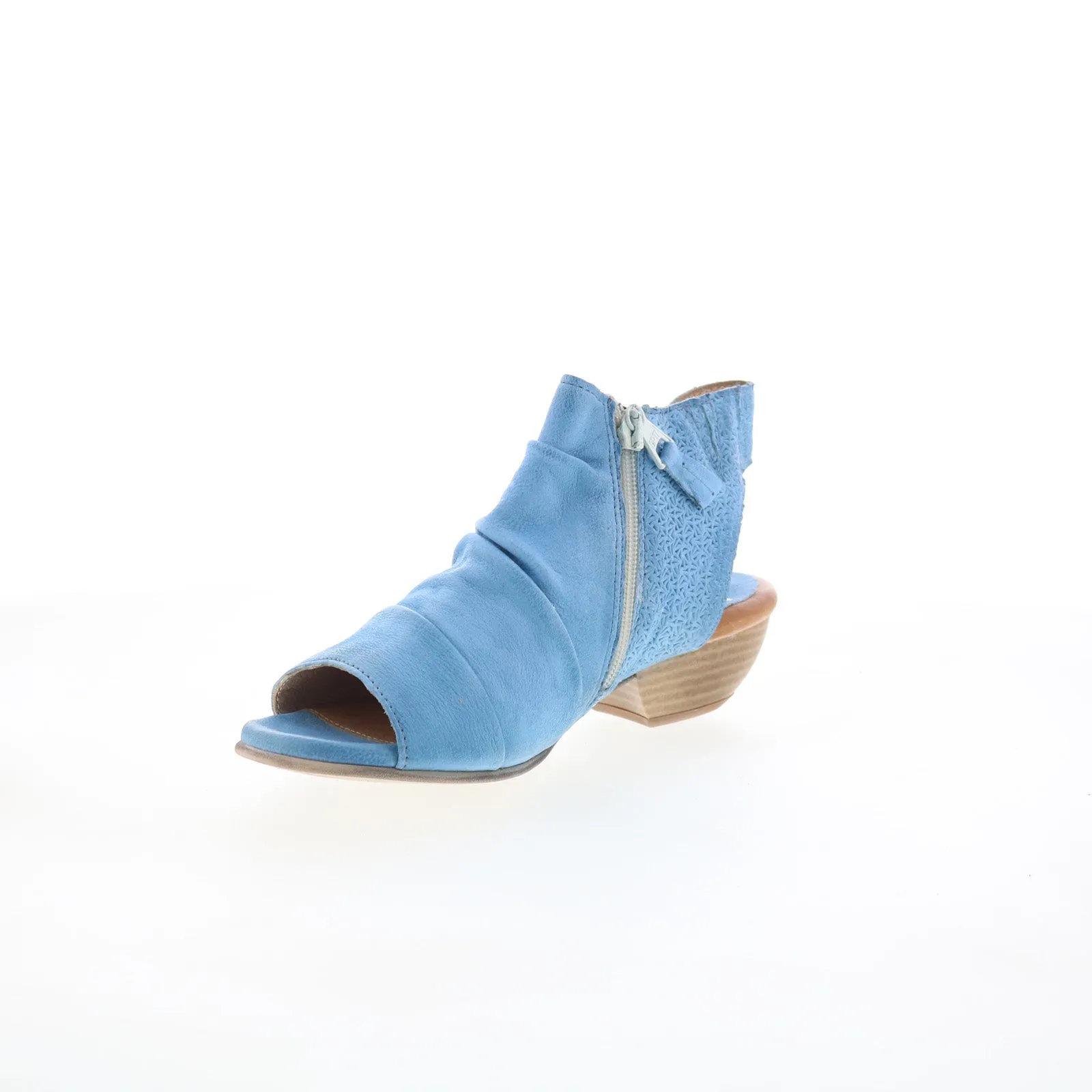 Miz Mooz Carla Womens Blue Leather Zipper Heeled Sandals Shoes