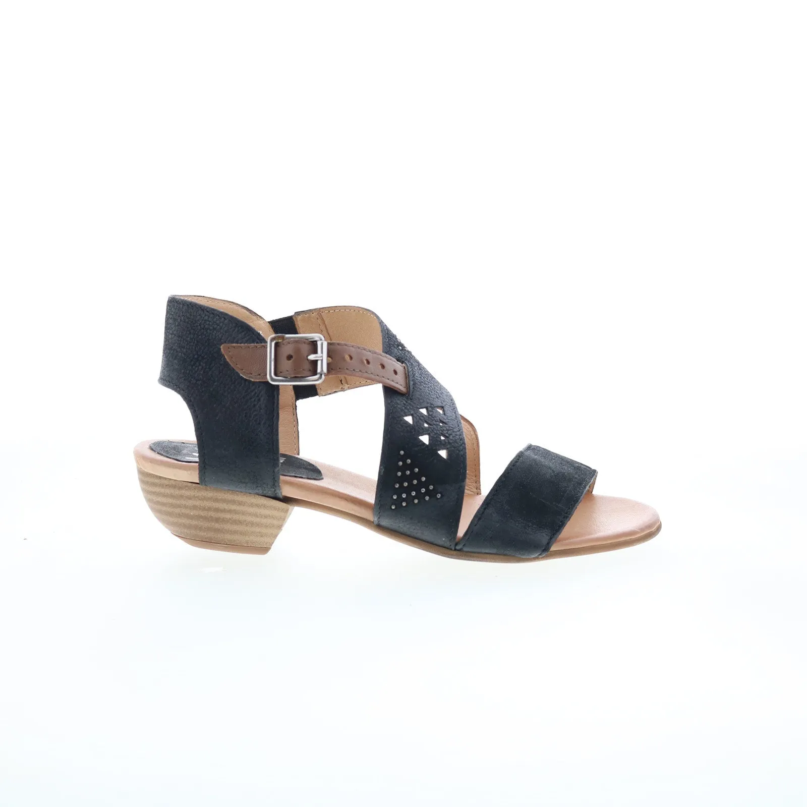 Miz Mooz Cienna Womens Black Leather Hook & Loop Heeled Sandals Shoes