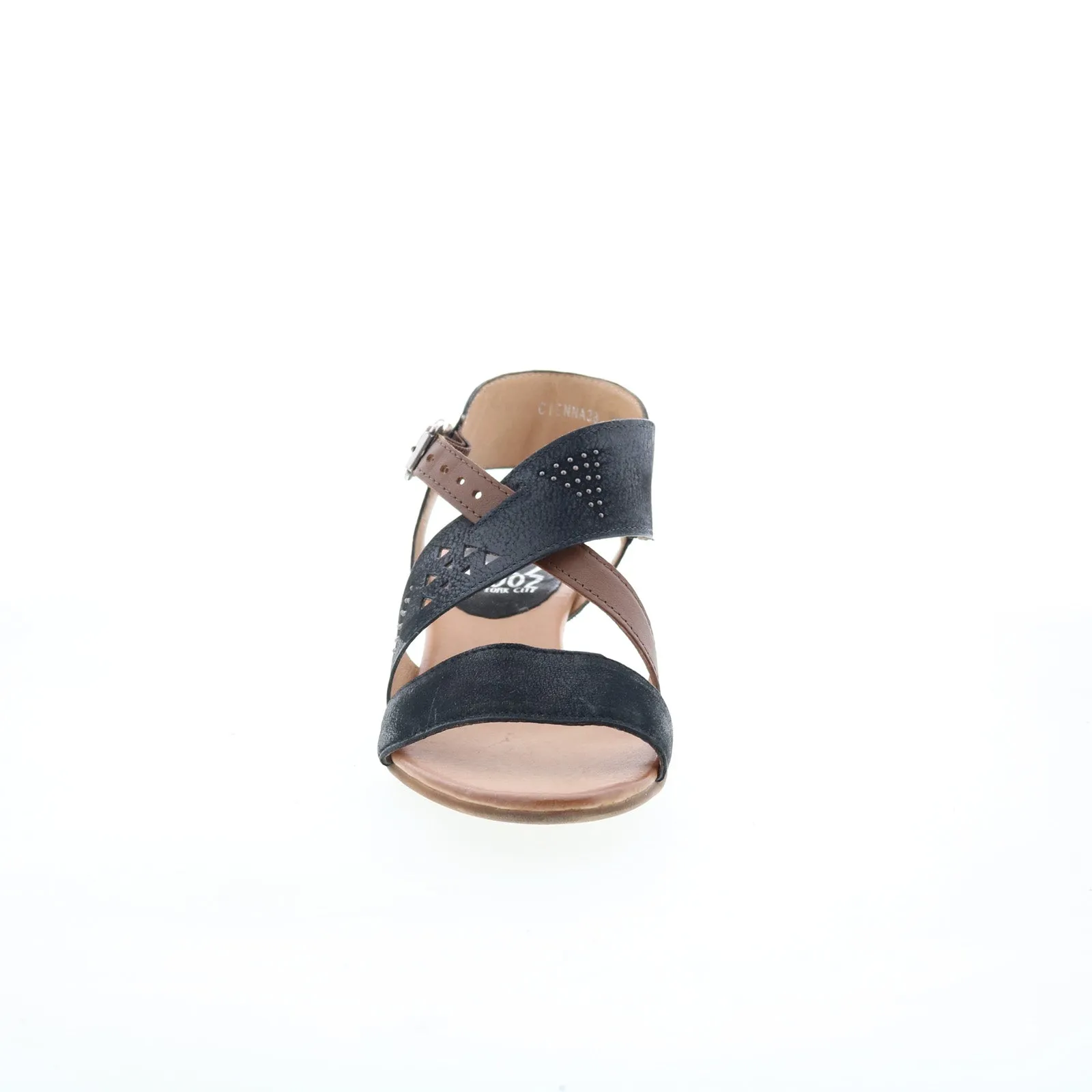 Miz Mooz Cienna Womens Black Leather Hook & Loop Heeled Sandals Shoes