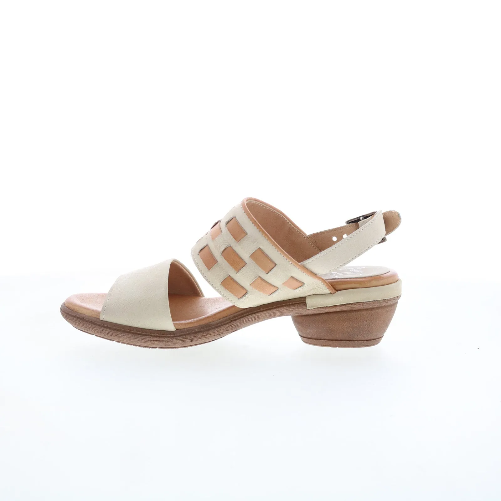 Miz Mooz Constance Womens Beige Leather Hook & Loop Heeled Sandals Shoes