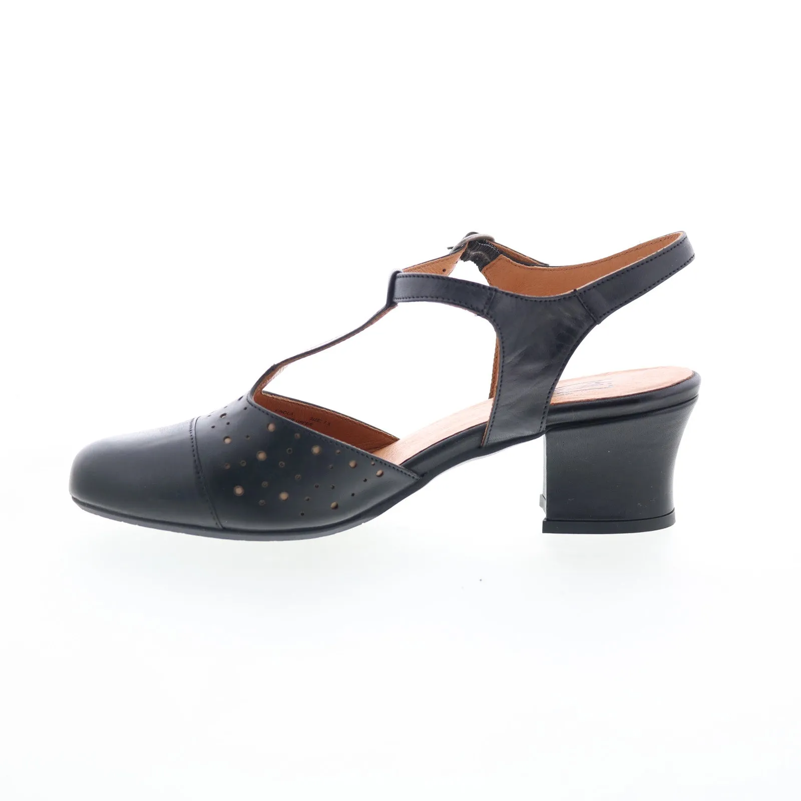 Miz Mooz Finola Womens Black Leather Hook & Loop Heeled Sandals Shoes