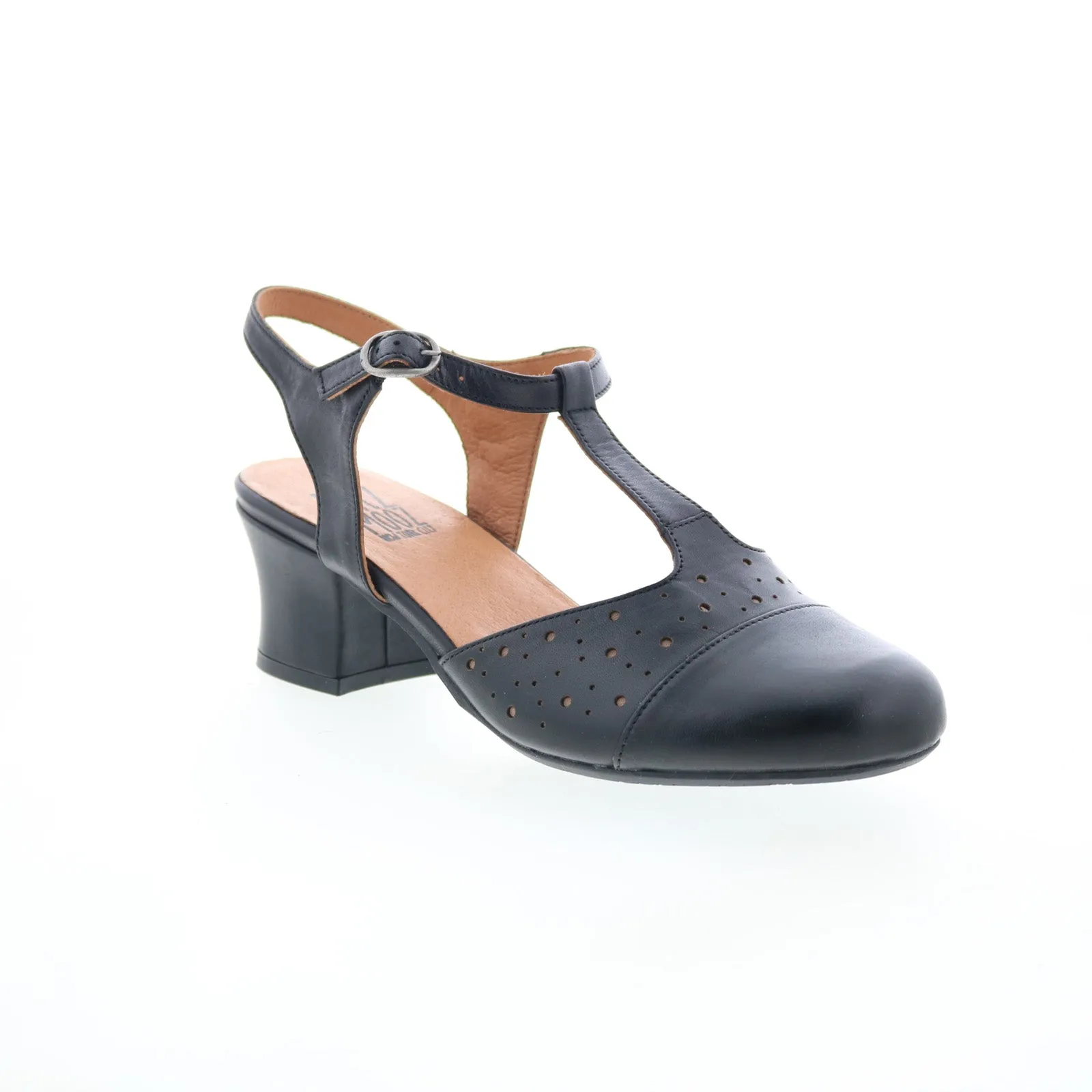 Miz Mooz Finola Womens Black Leather Hook & Loop Heeled Sandals Shoes