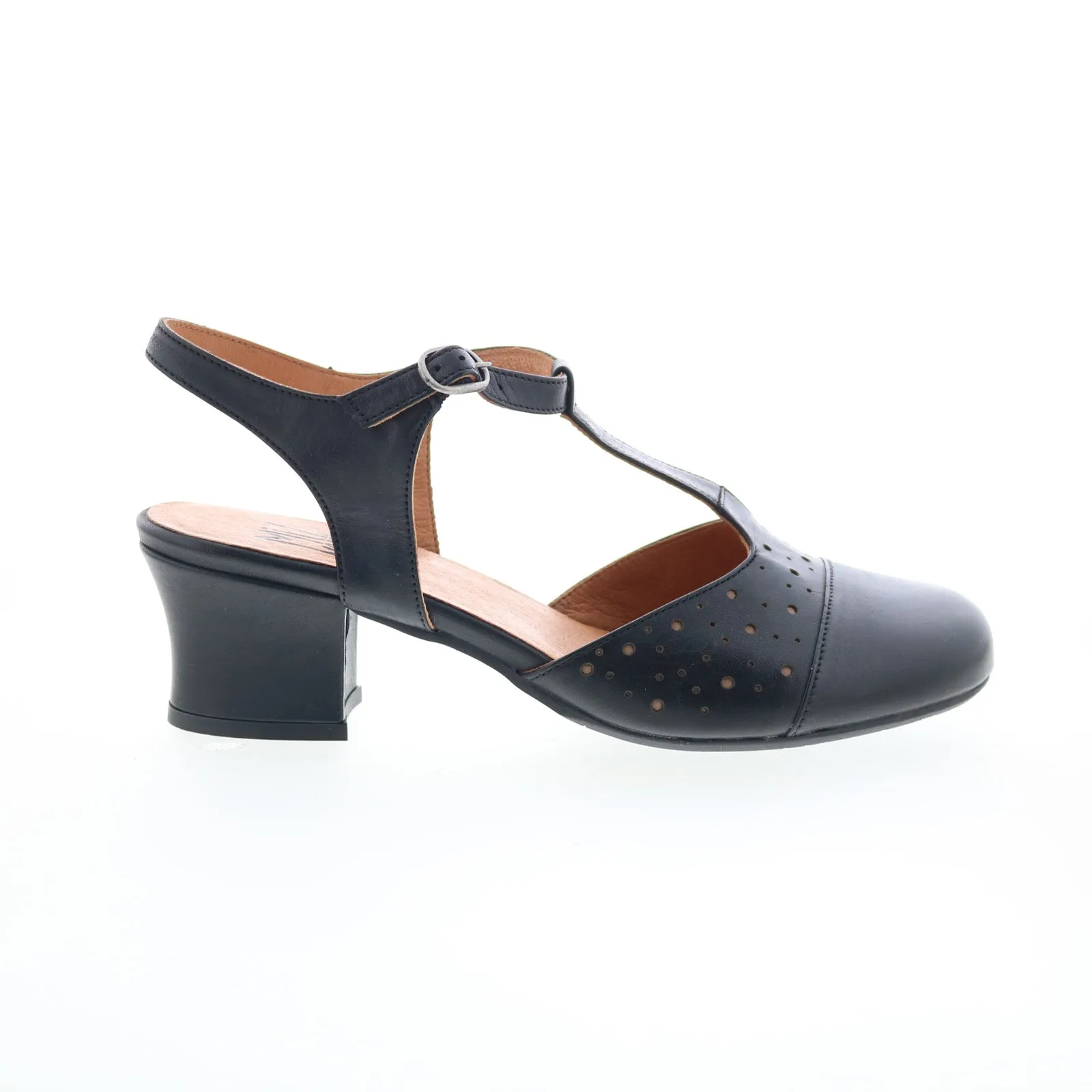 Miz Mooz Finola Womens Black Leather Hook & Loop Heeled Sandals Shoes