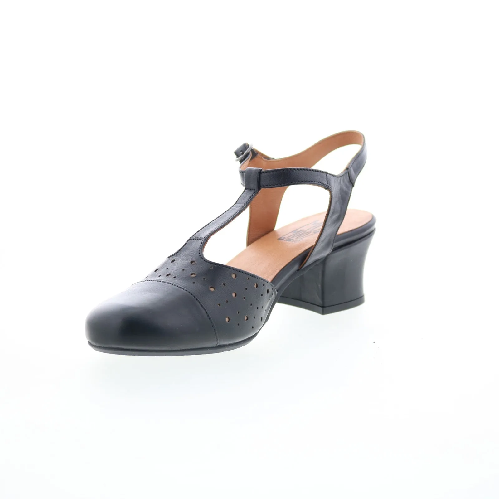 Miz Mooz Finola Womens Black Leather Hook & Loop Heeled Sandals Shoes