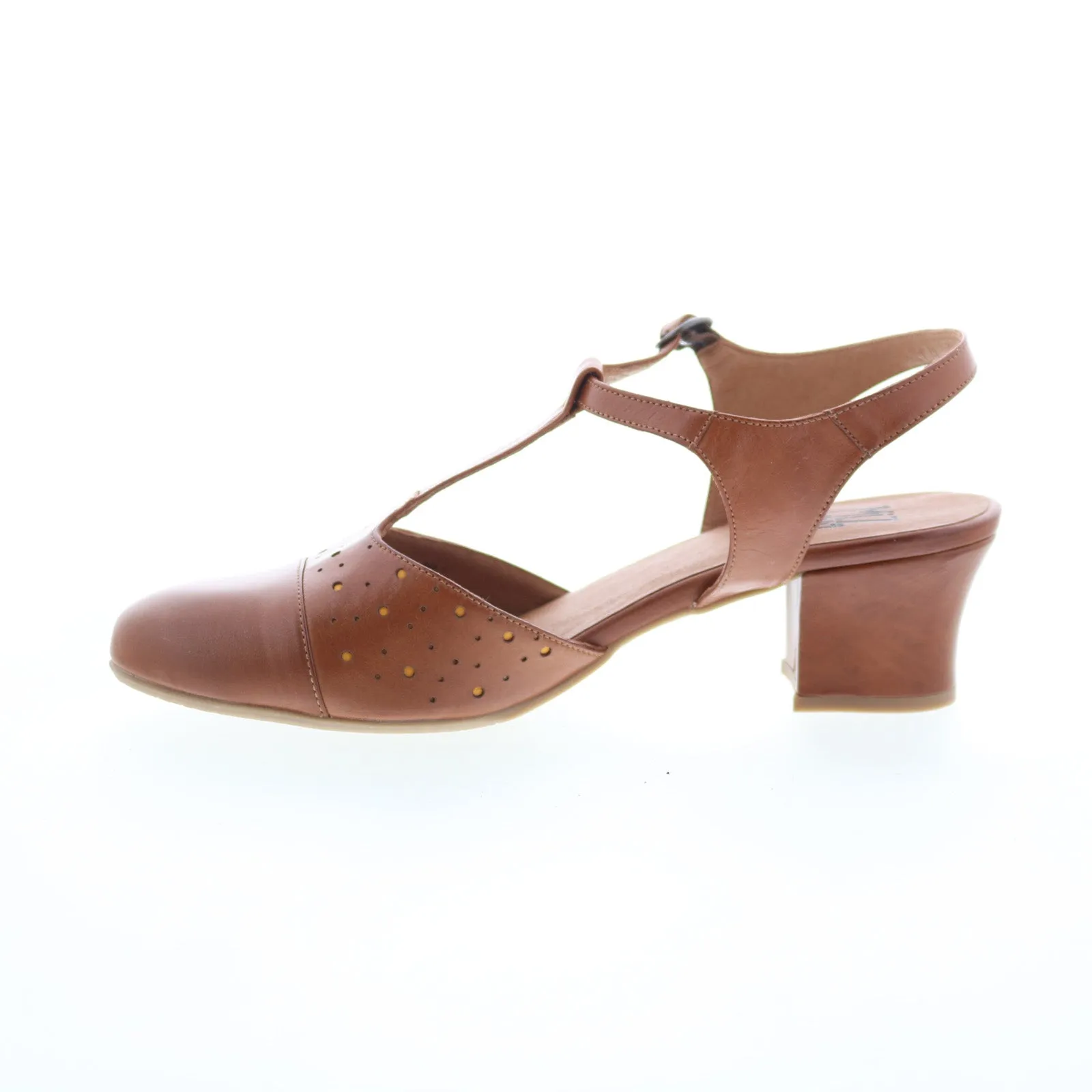Miz Mooz Finola Womens Brown Leather Hook & Loop Heeled Sandals Shoes