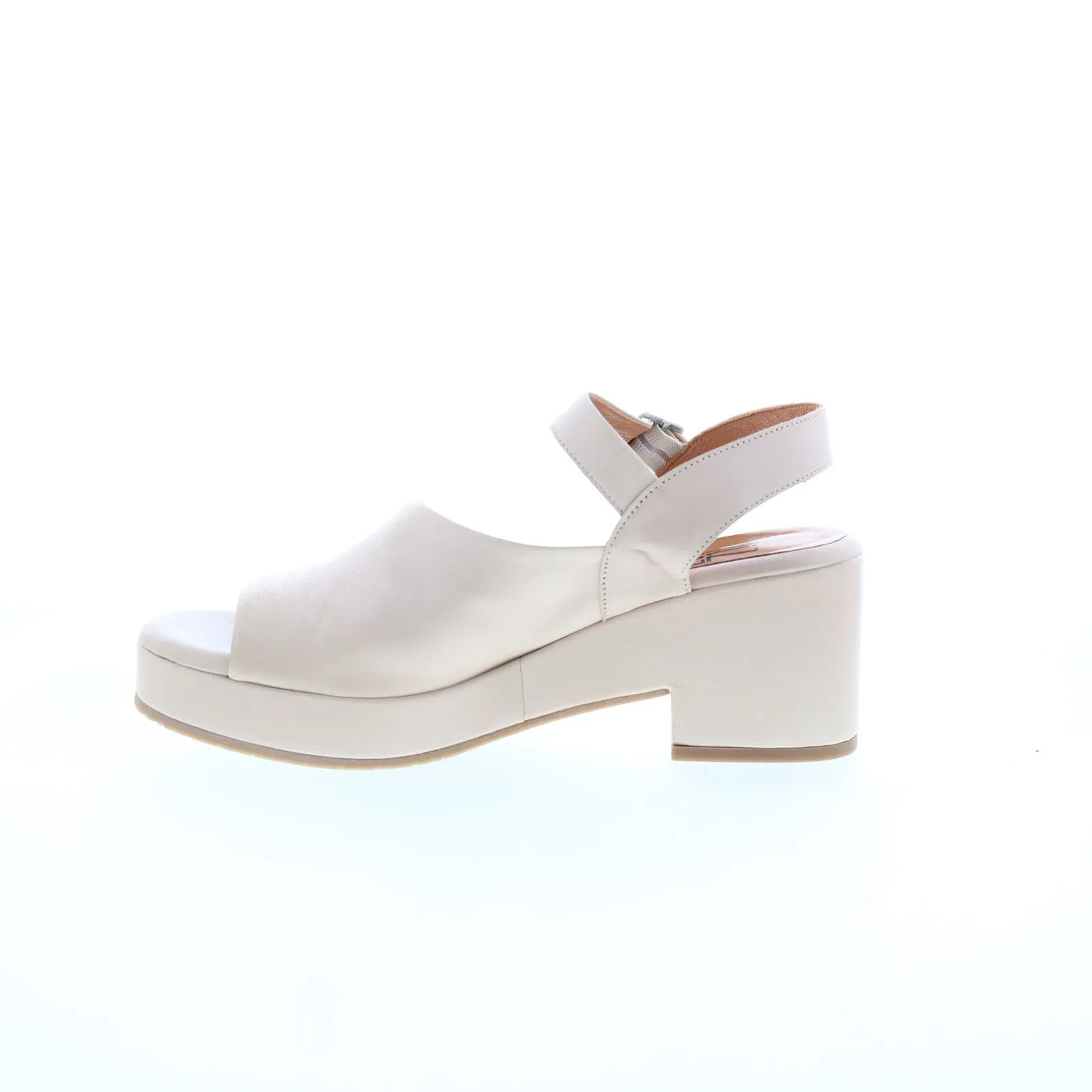 Miz Mooz Gaia Womens Beige Leather Hook & Loop Heeled Sandals Shoes