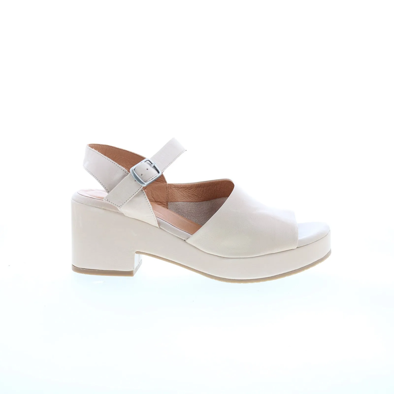 Miz Mooz Gaia Womens Beige Leather Hook & Loop Heeled Sandals Shoes