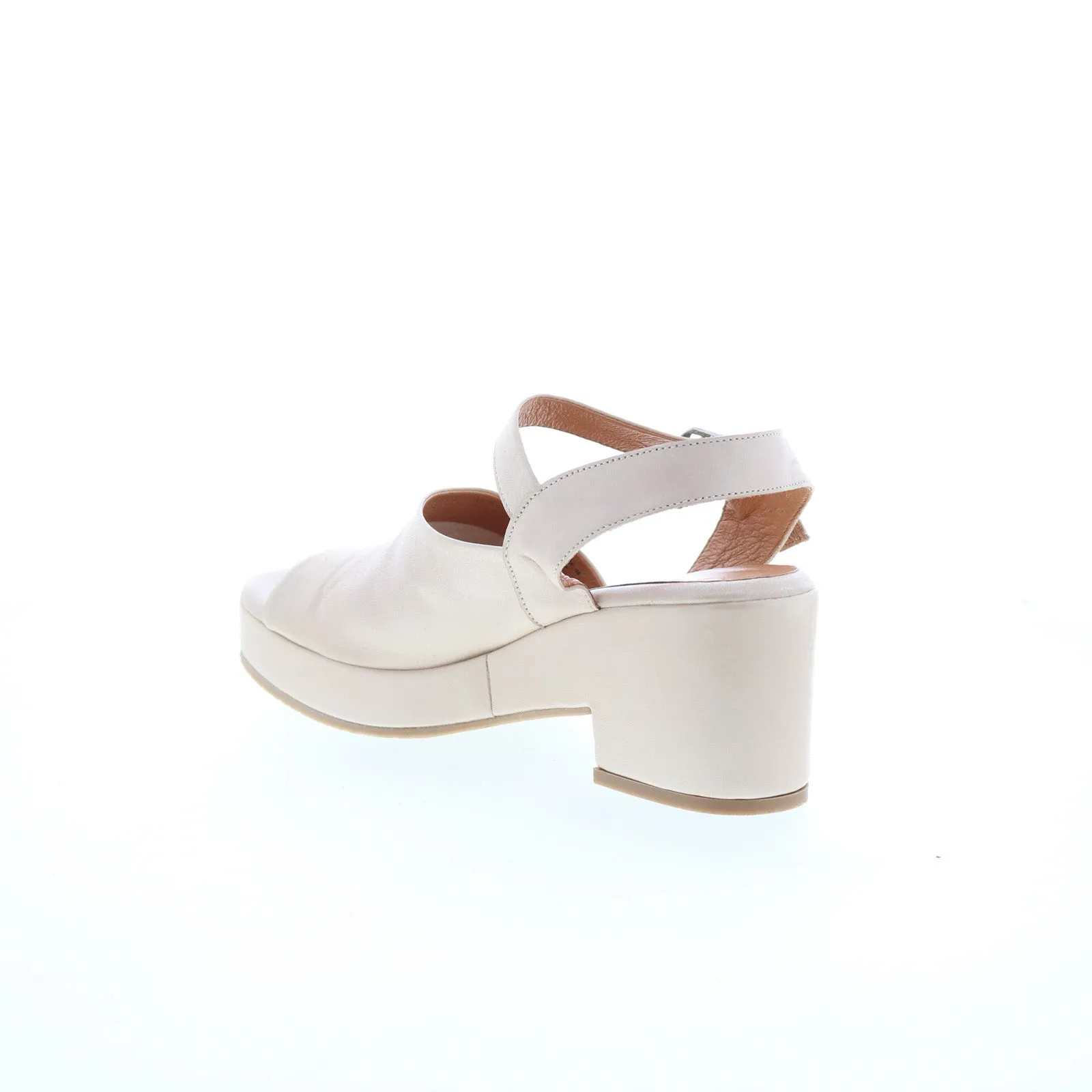 Miz Mooz Gaia Womens Beige Leather Hook & Loop Heeled Sandals Shoes