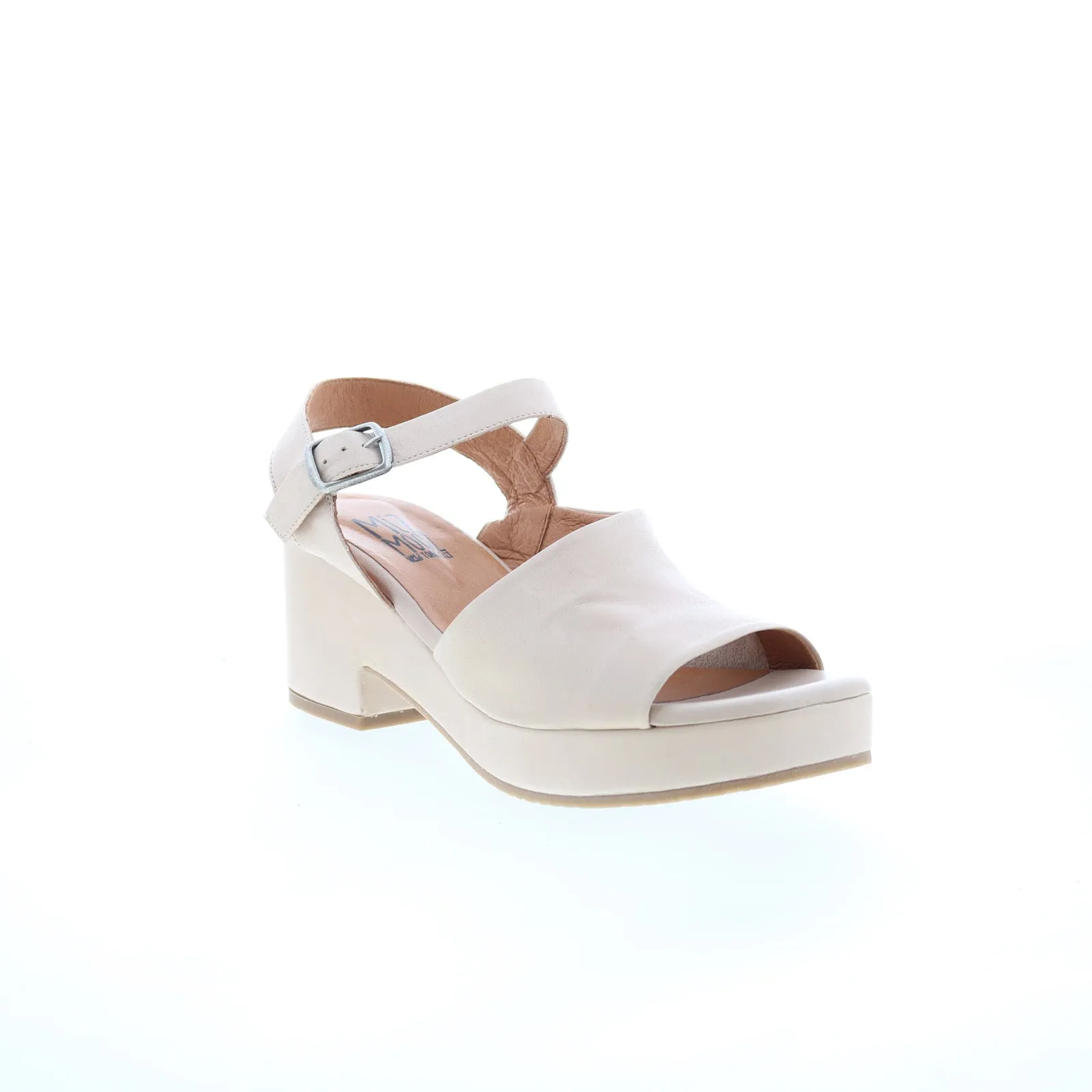 Miz Mooz Gaia Womens Beige Leather Hook & Loop Heeled Sandals Shoes