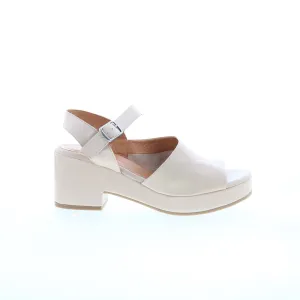 Miz Mooz Gaia Womens Beige Leather Hook & Loop Heeled Sandals Shoes