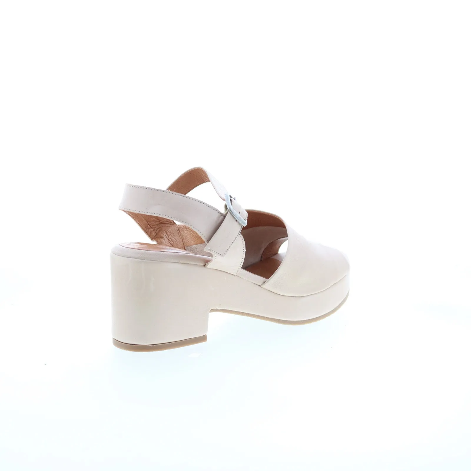 Miz Mooz Gaia Womens Beige Leather Hook & Loop Heeled Sandals Shoes