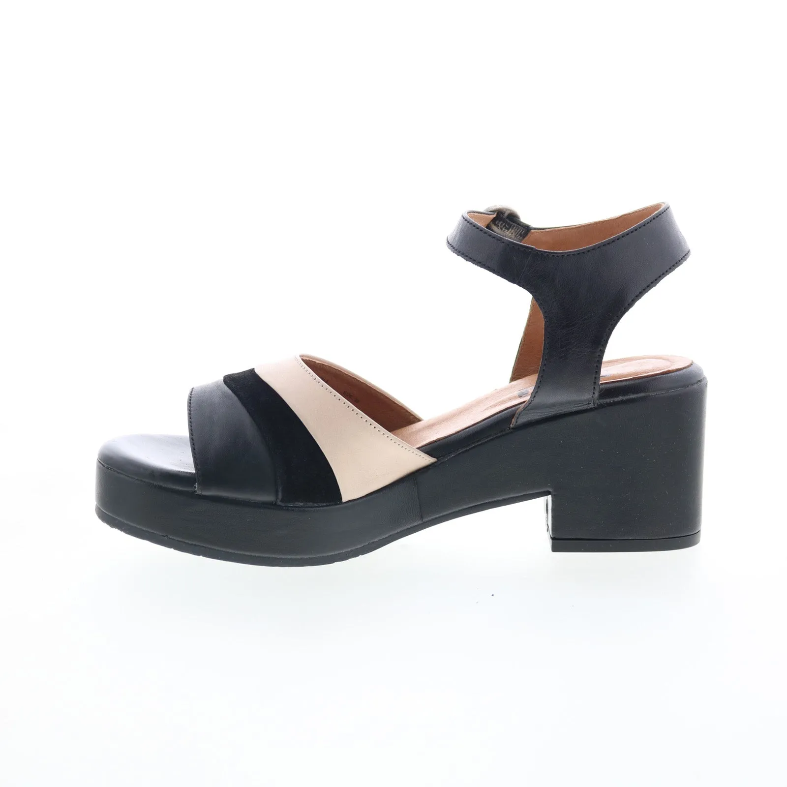 Miz Mooz Gala Womens Black Leather Hook & Loop Heeled Sandals Shoes