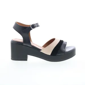 Miz Mooz Gala Womens Black Leather Hook & Loop Heeled Sandals Shoes