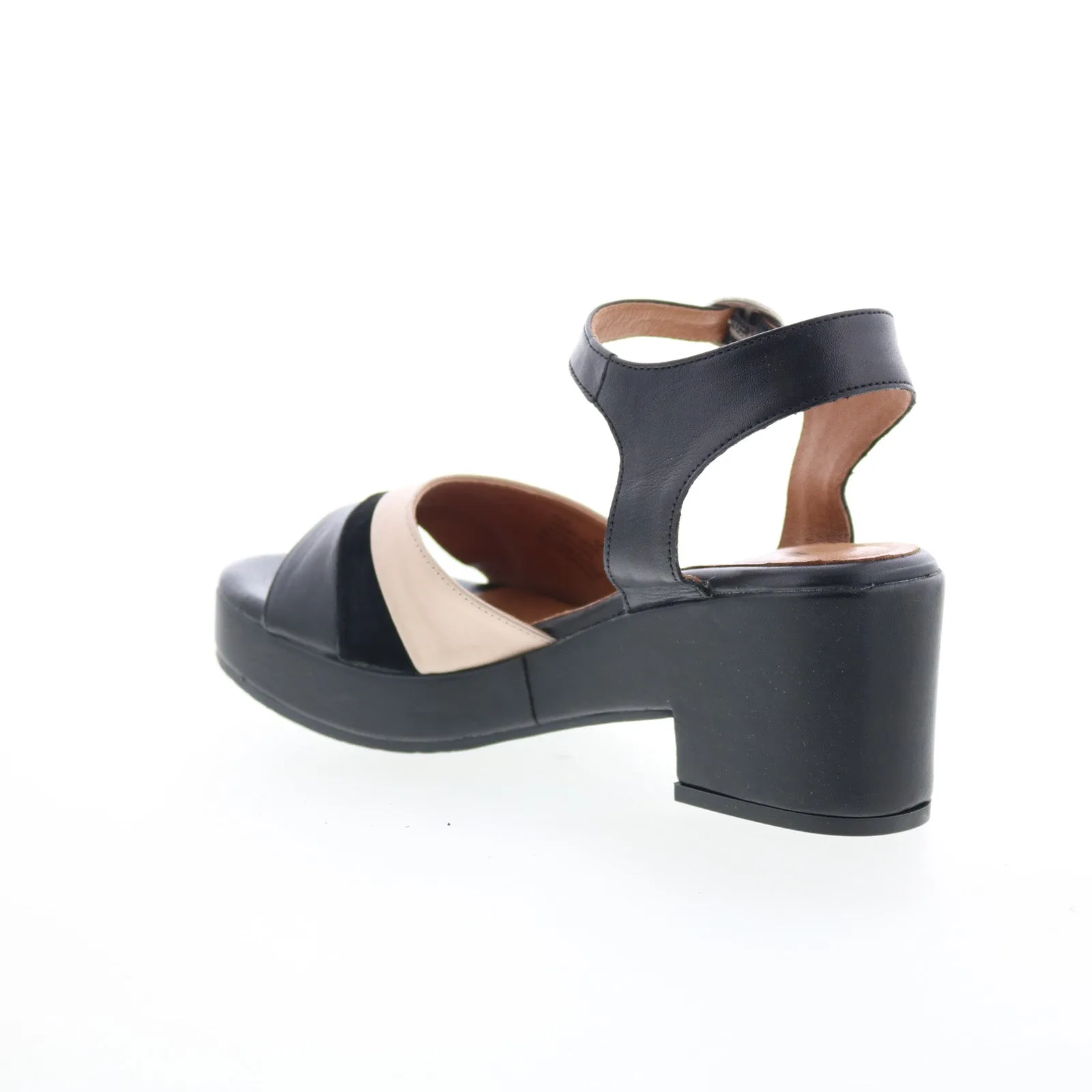Miz Mooz Gala Womens Black Leather Hook & Loop Heeled Sandals Shoes