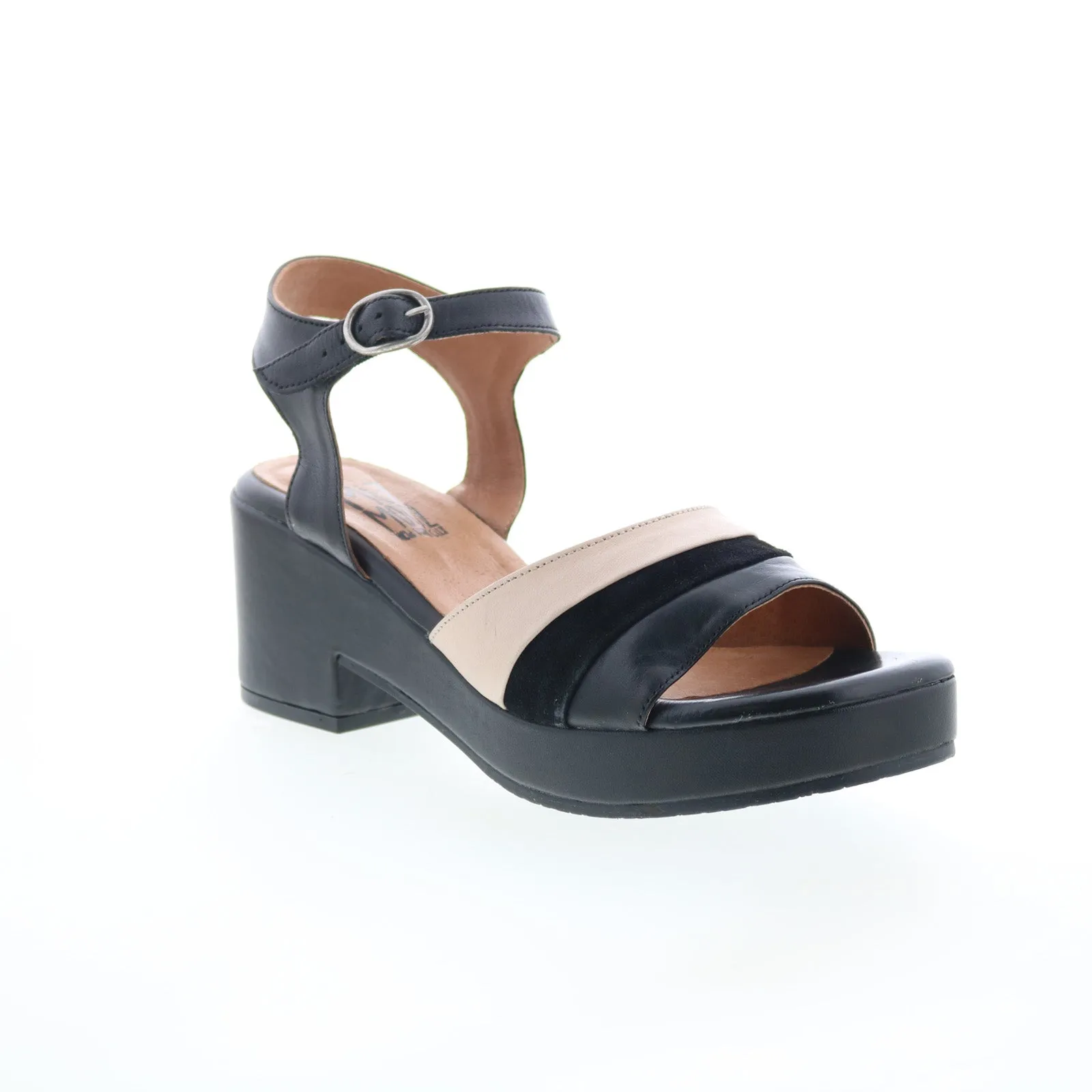 Miz Mooz Gala Womens Black Leather Hook & Loop Heeled Sandals Shoes