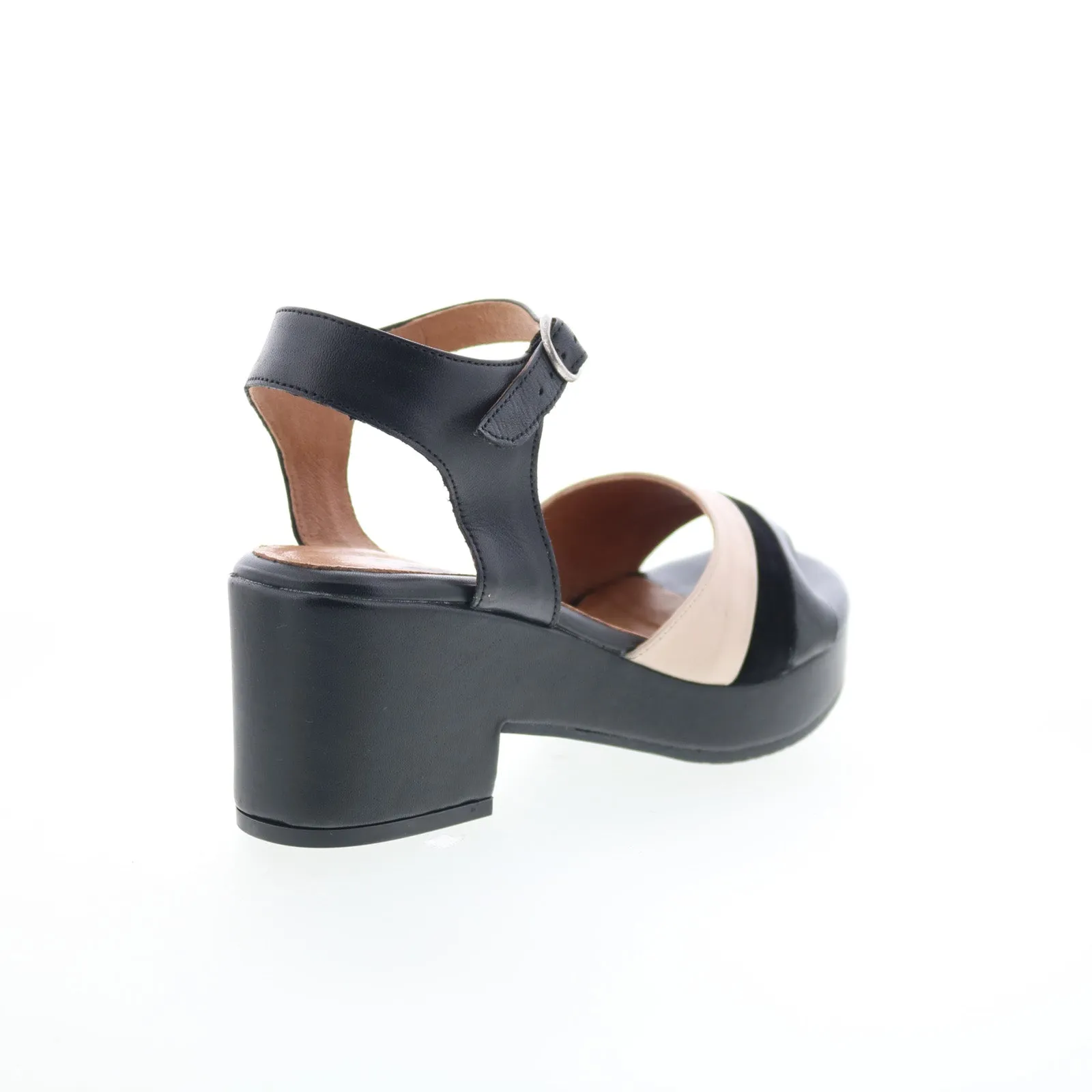 Miz Mooz Gala Womens Black Leather Hook & Loop Heeled Sandals Shoes