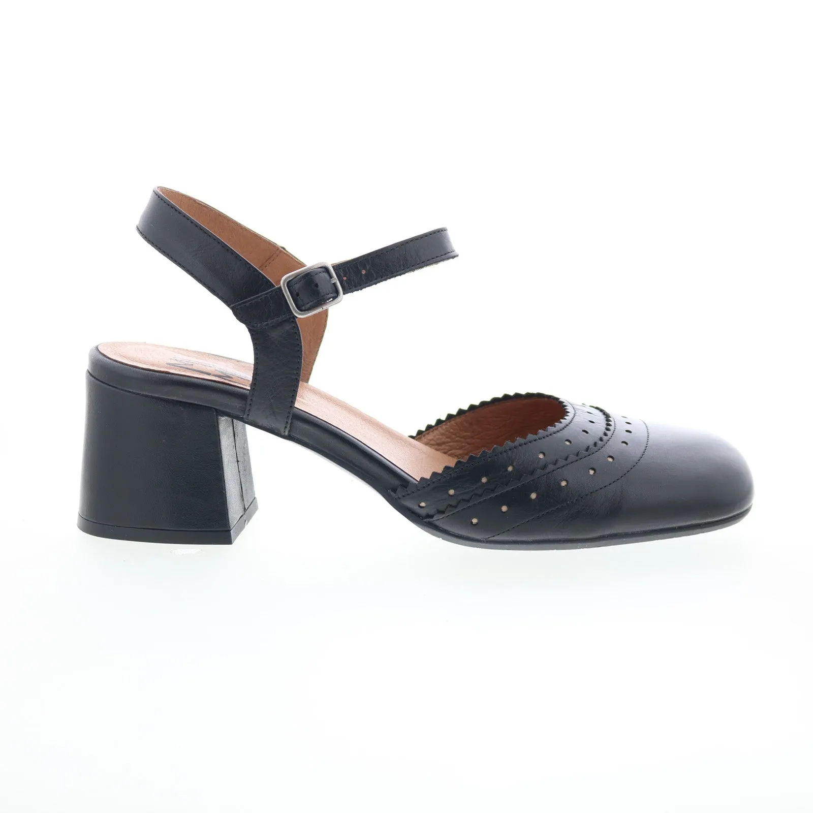 Miz Mooz Storrs Womens Black Leather Hook & Loop Heeled Sandals Shoes