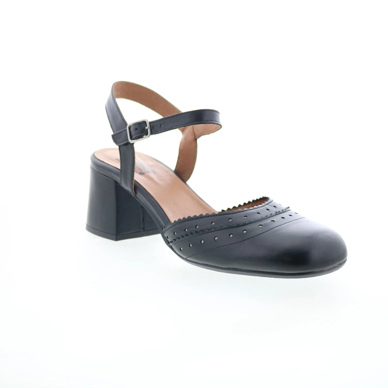Miz Mooz Storrs Womens Black Leather Hook & Loop Heeled Sandals Shoes