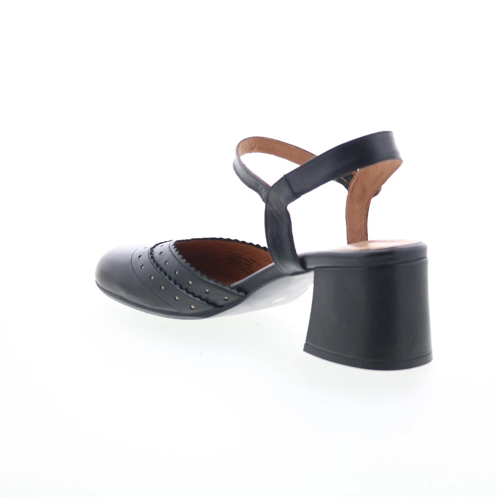 Miz Mooz Storrs Womens Black Leather Hook & Loop Heeled Sandals Shoes