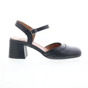 Miz Mooz Storrs Womens Black Leather Hook & Loop Heeled Sandals Shoes