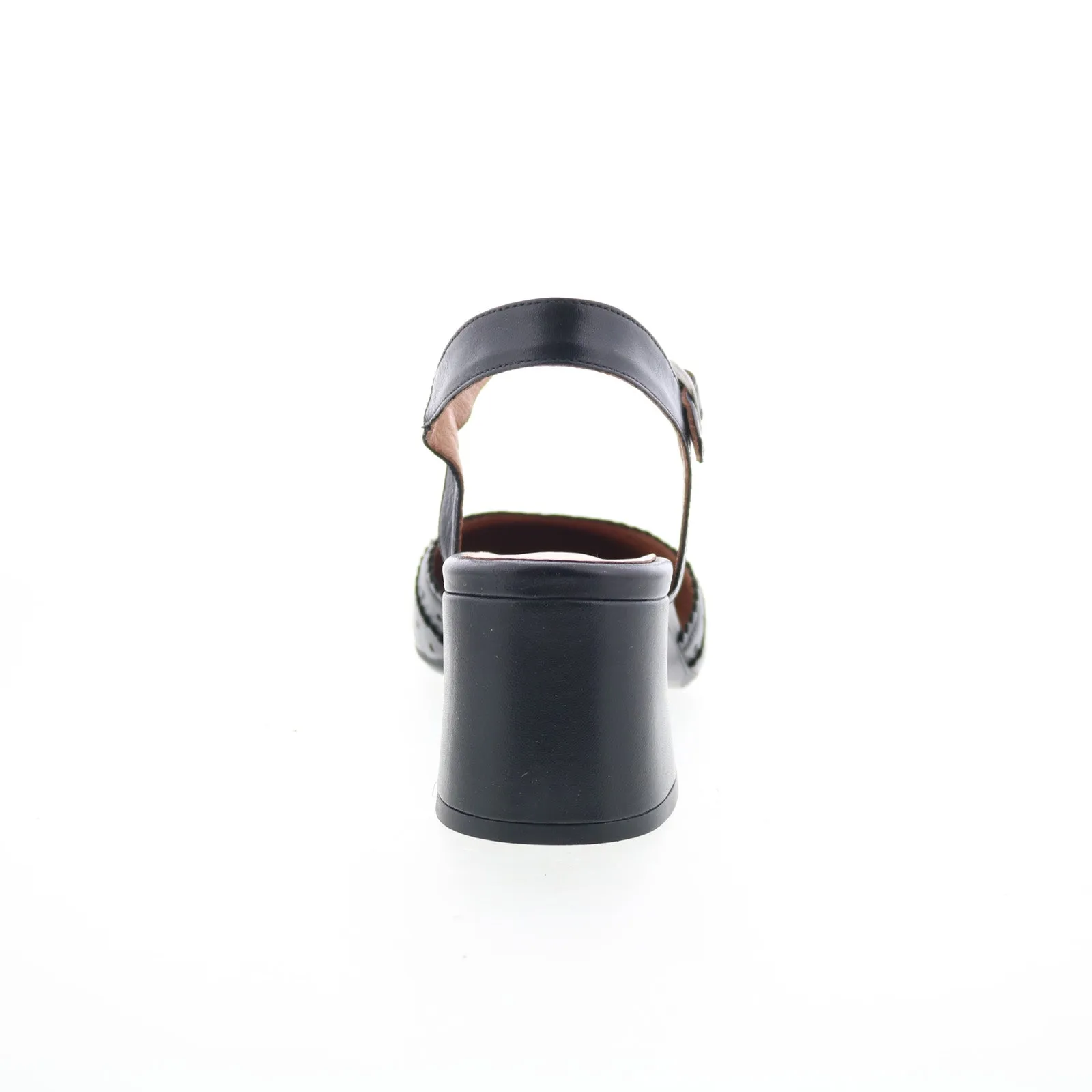 Miz Mooz Storrs Womens Black Leather Hook & Loop Heeled Sandals Shoes