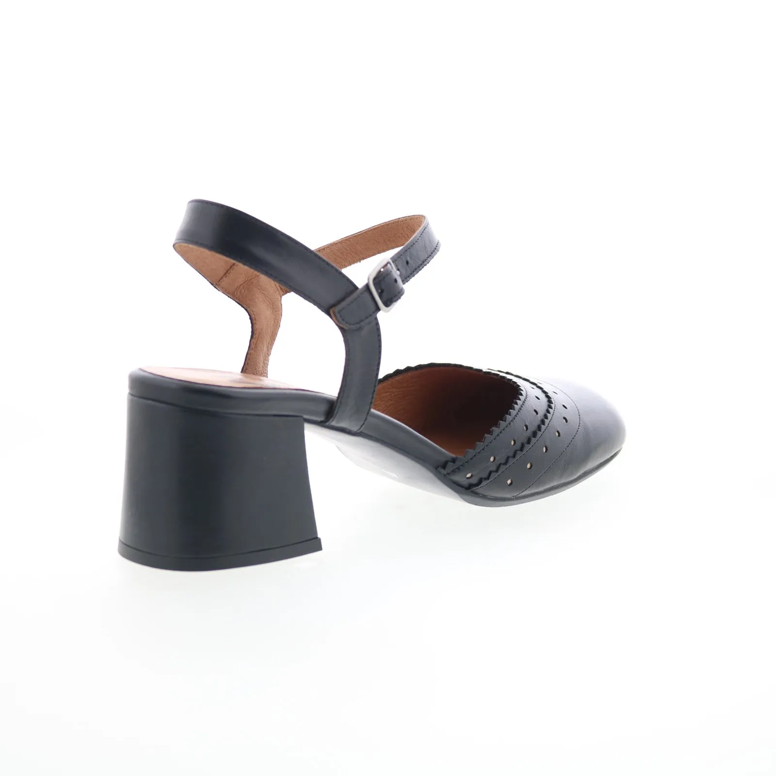 Miz Mooz Storrs Womens Black Leather Hook & Loop Heeled Sandals Shoes