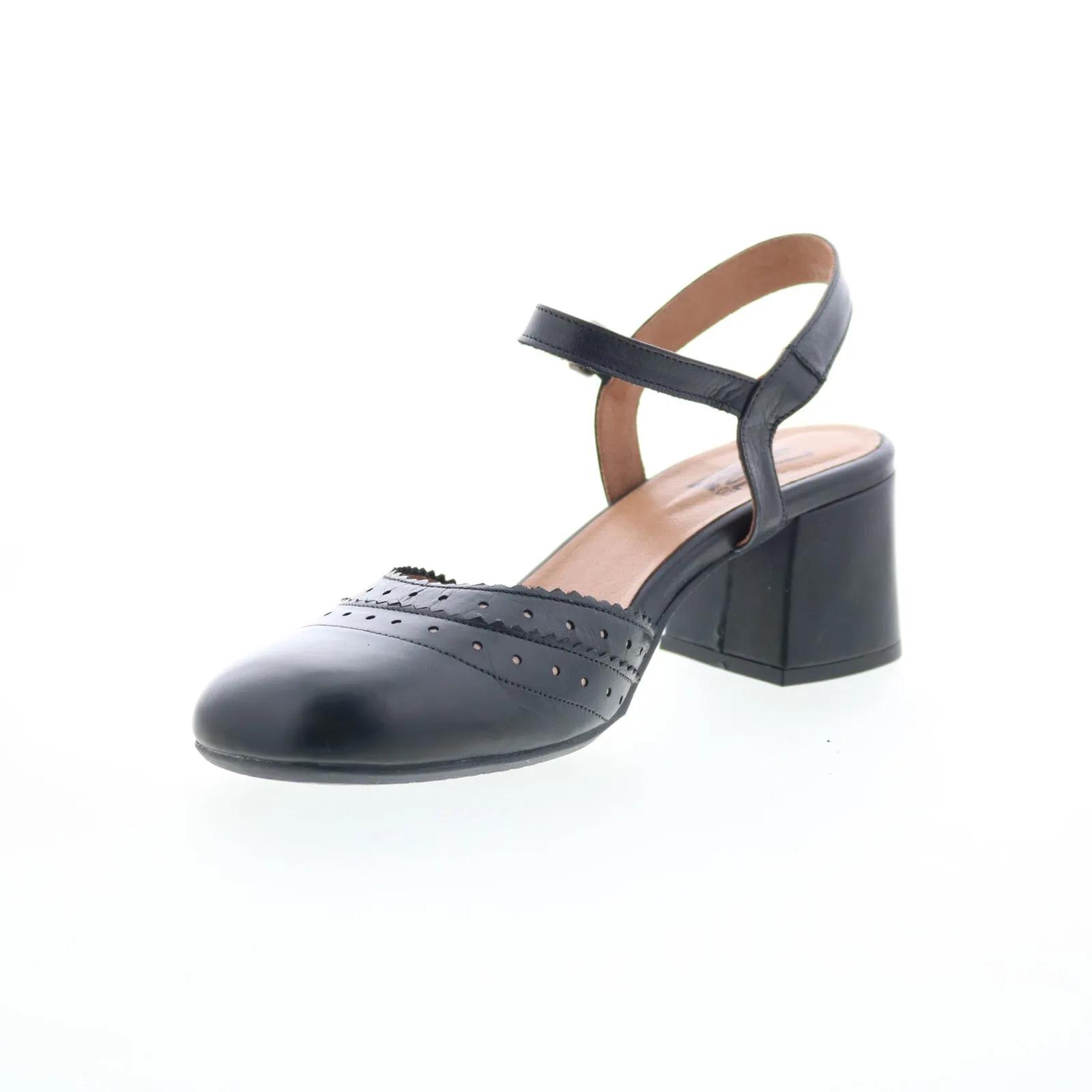Miz Mooz Storrs Womens Black Leather Hook & Loop Heeled Sandals Shoes