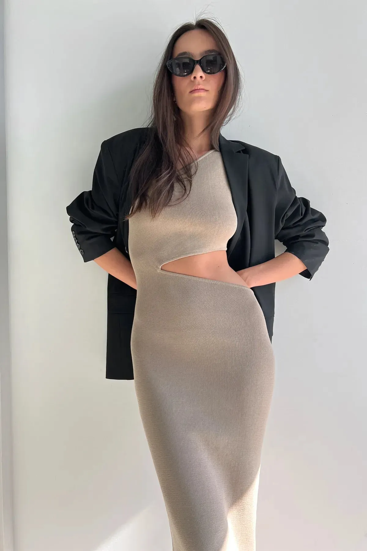 One Shoulder Midi Dress with Cutout