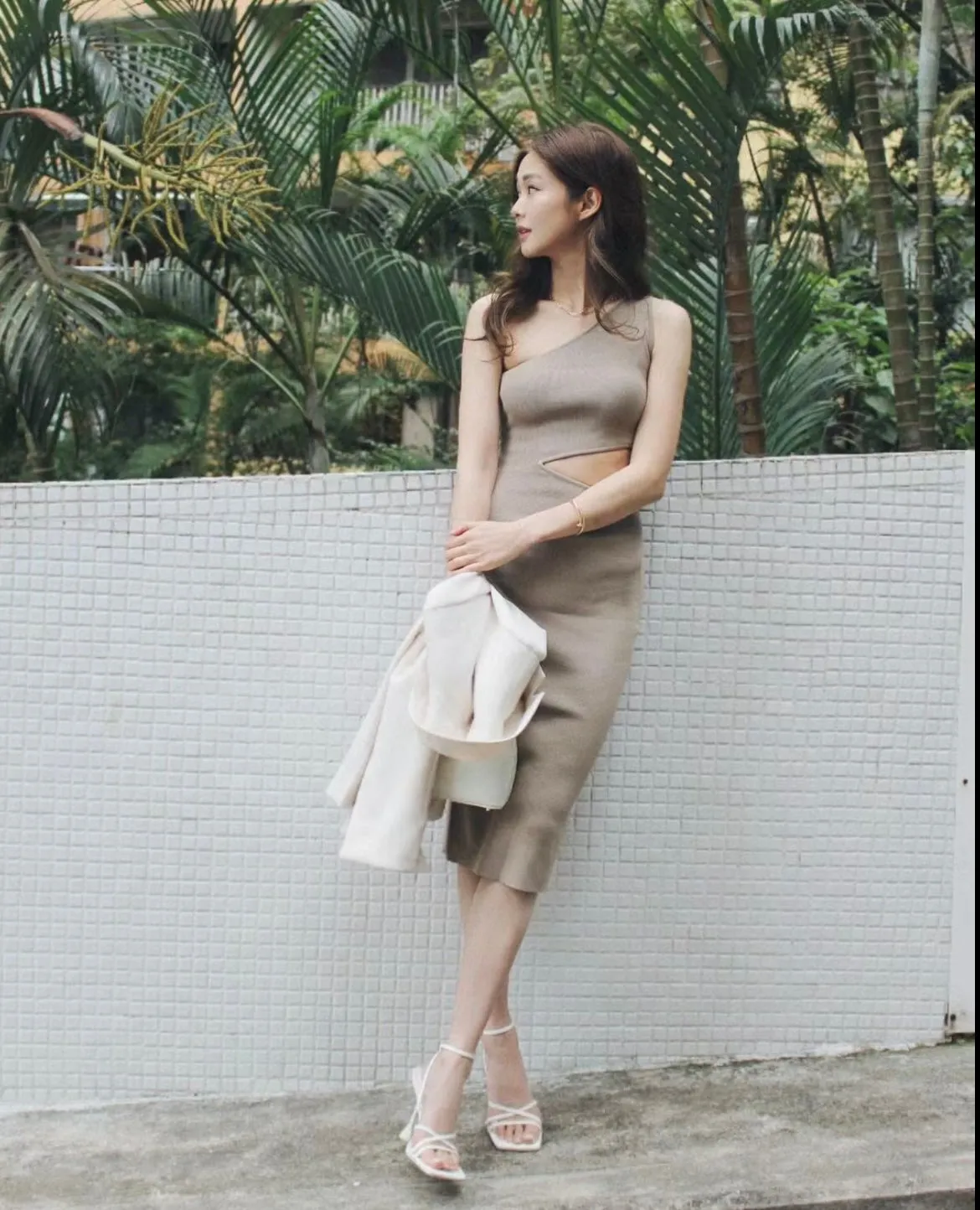 One Shoulder Midi Dress with Cutout